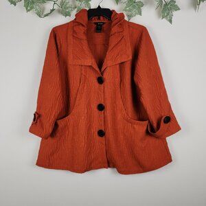 Ali Miles Size XL Burnt Orange Front Pockets 3/4 Sleeves Textured Women's Jacket
